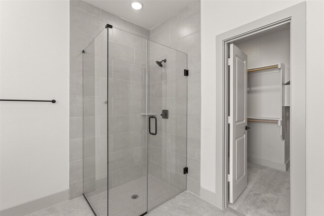 5249 Deep Creek Dr, Fort Worth, TX 76179 - bathroom with a stall shower, baseboards, and recessed lighting
