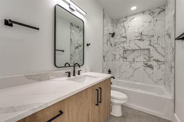 full bathroom with tile patterned flooring, vanity, toilet, and shower / bathtub combination