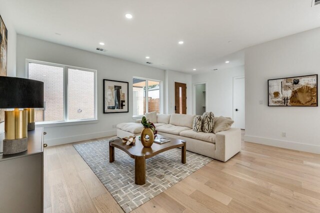 living room with light hardwood / wood-style flooring