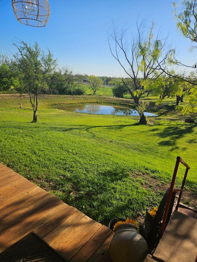 view of yard with a water view