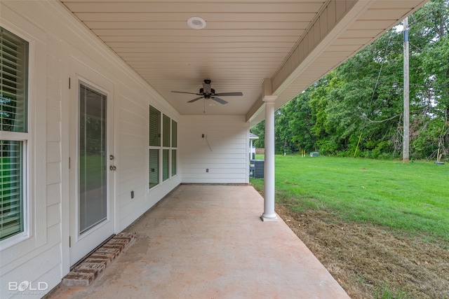 view of patio / terrace featuring ceiling fan