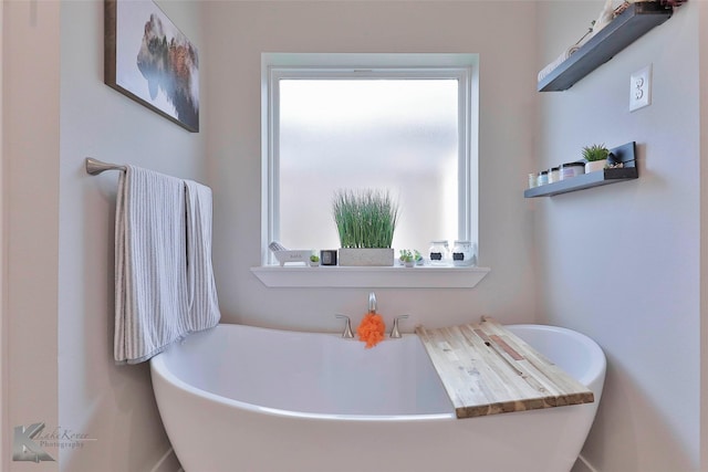 bathroom with a washtub and plenty of natural light