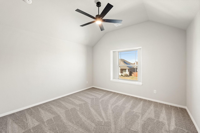 additional living space featuring carpet floors, ceiling fan, and lofted ceiling