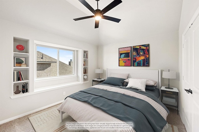 bedroom with carpet, ceiling fan, and a closet