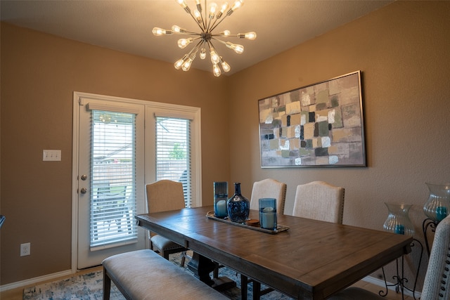 dining room with a chandelier