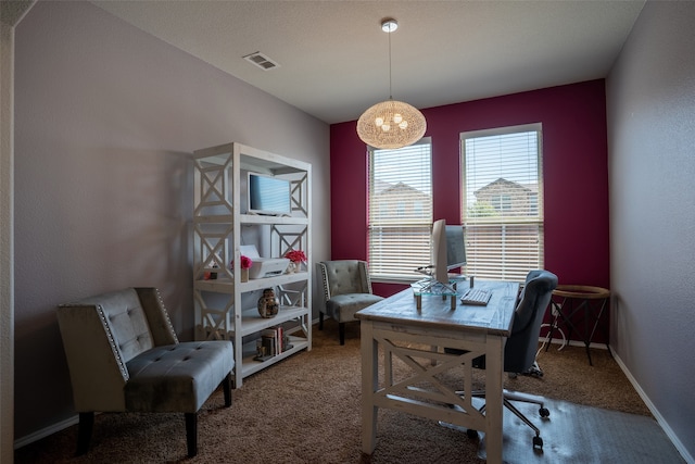 view of carpeted home office