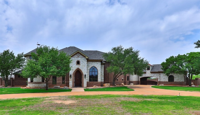 french country home featuring a front yard