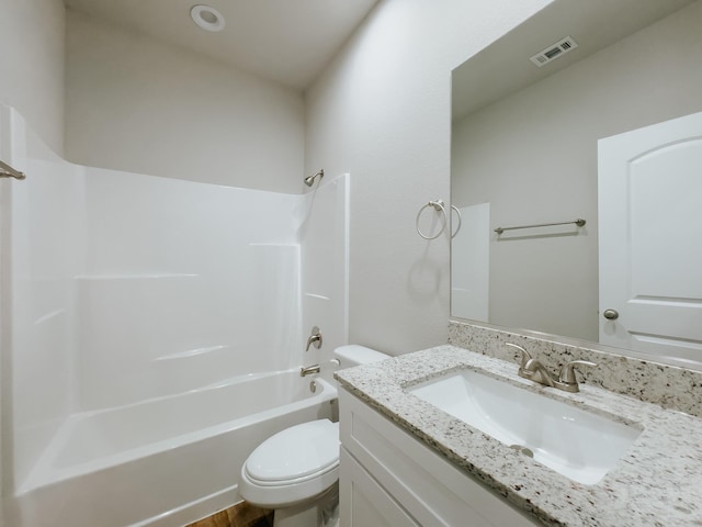 full bathroom with vanity, toilet, and shower / bathtub combination