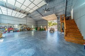 garage with ceiling fan