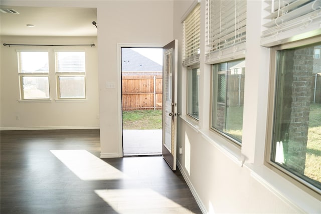 doorway with dark hardwood / wood-style flooring