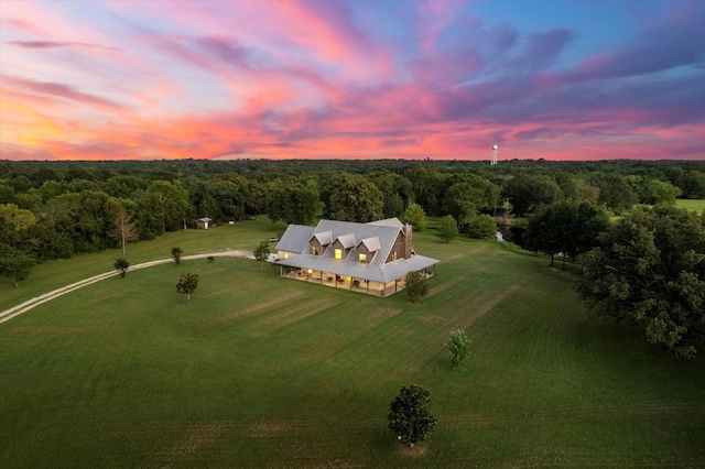 view of aerial view at dusk