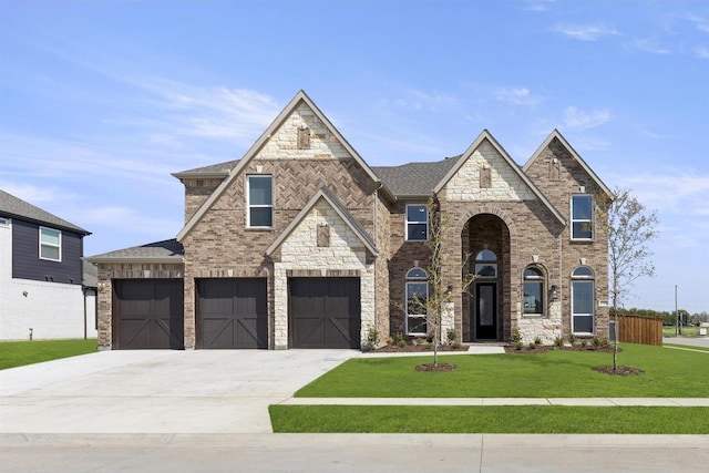 view of front of property with a garage and a front yard