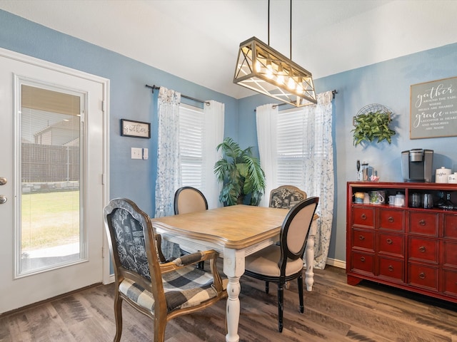 dining area with a healthy amount of sunlight and dark wood-type flooring