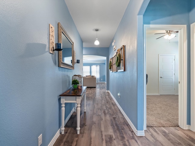 corridor with hardwood / wood-style flooring