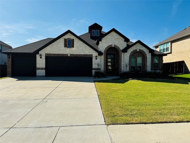 view of front of house featuring a garage and a front yard