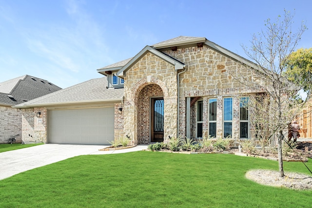 view of front of house featuring a front yard and a garage