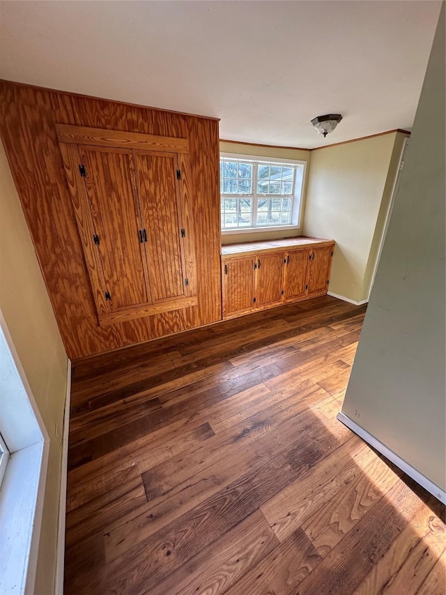 interior space with dark hardwood / wood-style floors