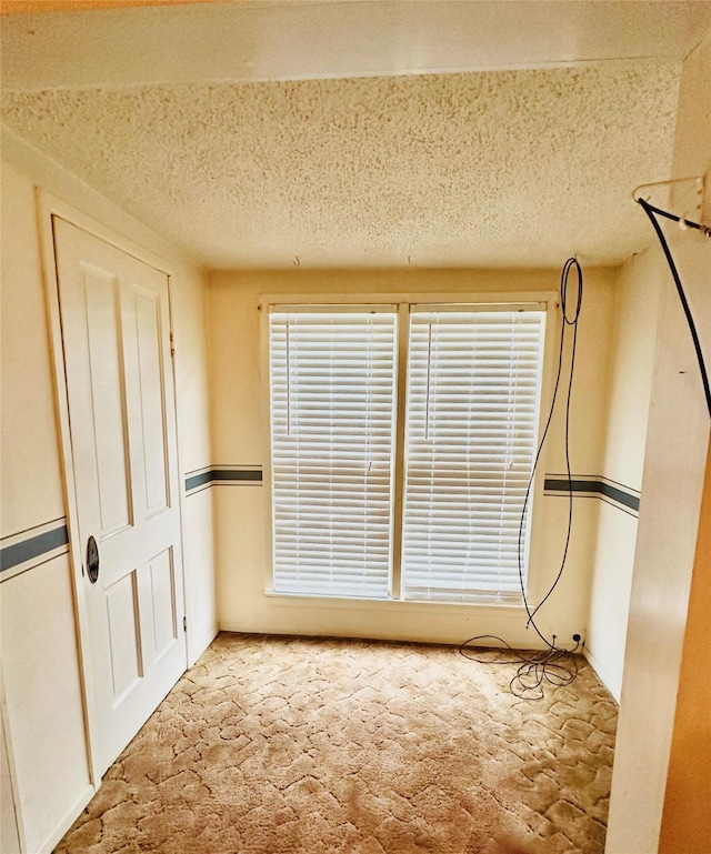 carpeted spare room featuring a textured ceiling