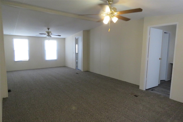 carpeted empty room with ceiling fan