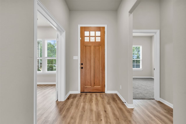 foyer featuring a wealth of natural light and light wood-type flooring