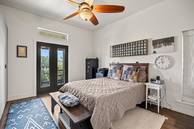 bedroom with hardwood / wood-style floors and ceiling fan