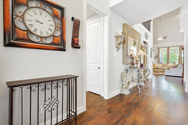 hallway with dark wood-type flooring