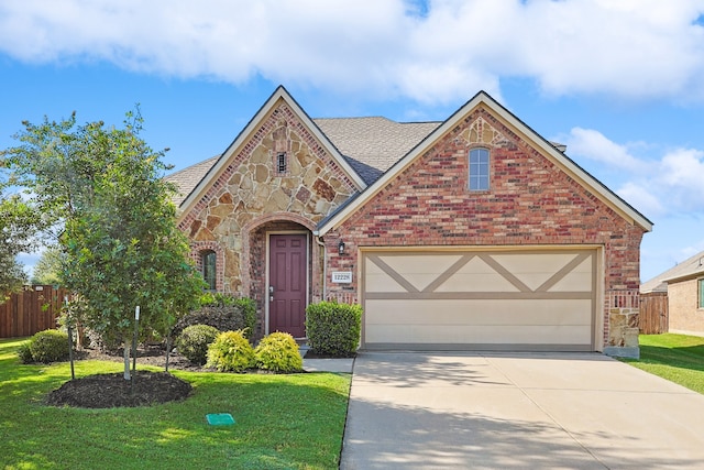 view of front of home featuring a garage and a front yard