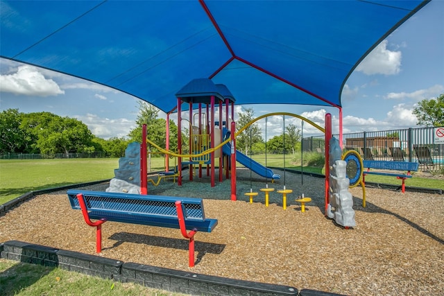 view of play area featuring a lawn