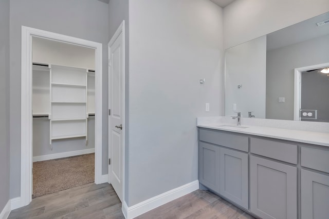 bathroom featuring vanity and wood-type flooring