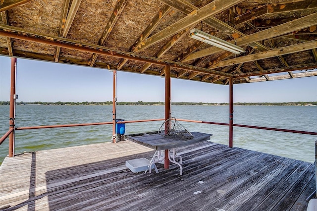 dock area with a water view