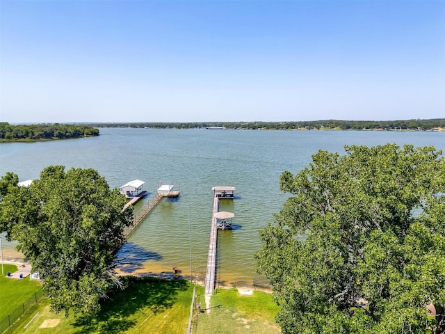 property view of water featuring a boat dock