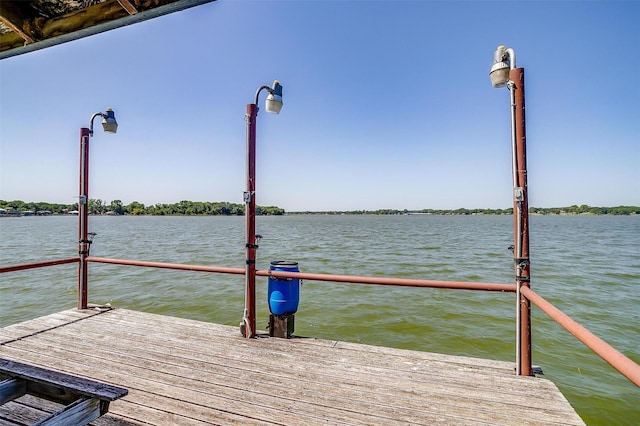 dock area with a water view