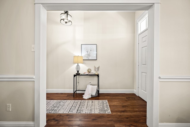 entryway with dark hardwood / wood-style flooring