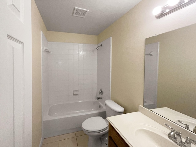 full bathroom featuring toilet, shower / bathing tub combination, tile patterned flooring, and vanity