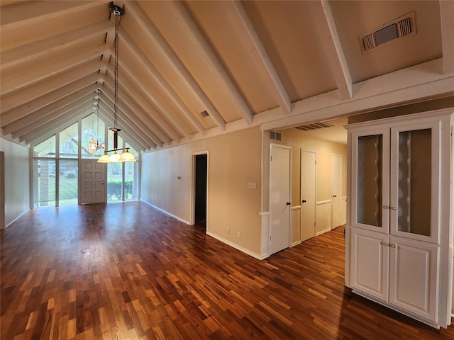 1457 Riverside Dr, West Tawakoni, TX 75474 - unfurnished room with baseboards, dark wood-style flooring, visible vents, and beamed ceiling