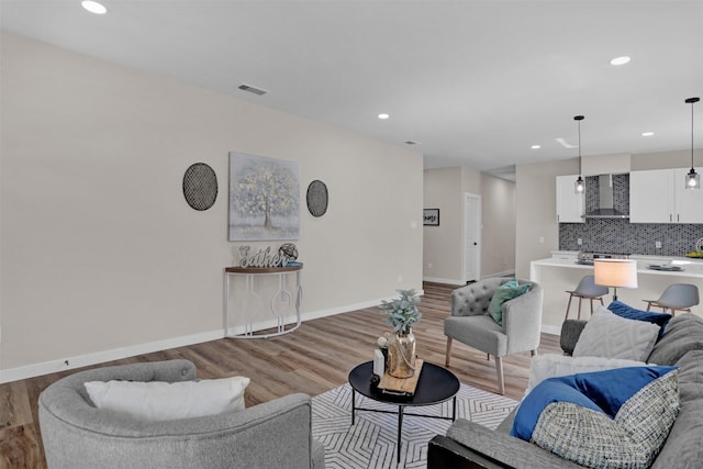 living room with light wood-type flooring