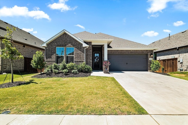 view of front of house featuring a front lawn and a garage