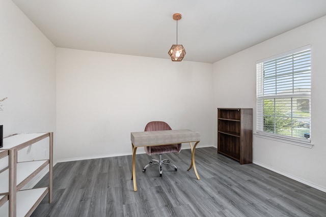 office area with dark hardwood / wood-style flooring