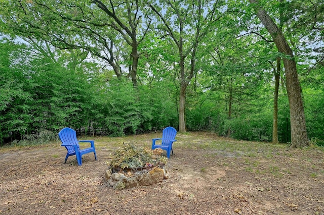 view of yard with a fire pit