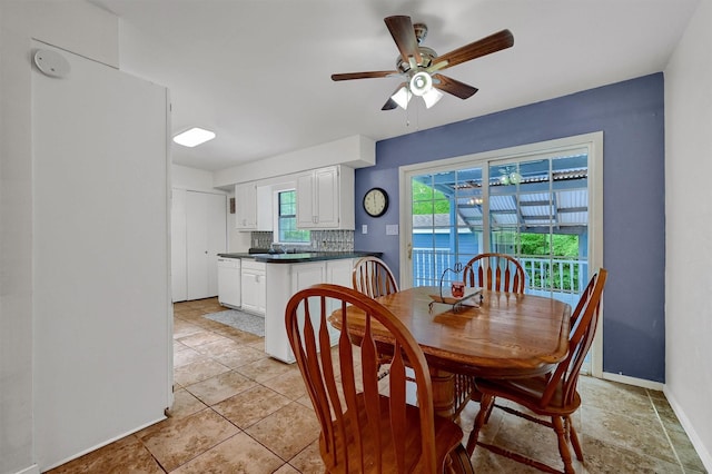 dining area featuring ceiling fan