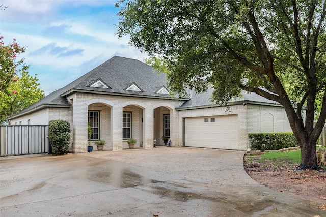 french provincial home featuring a garage