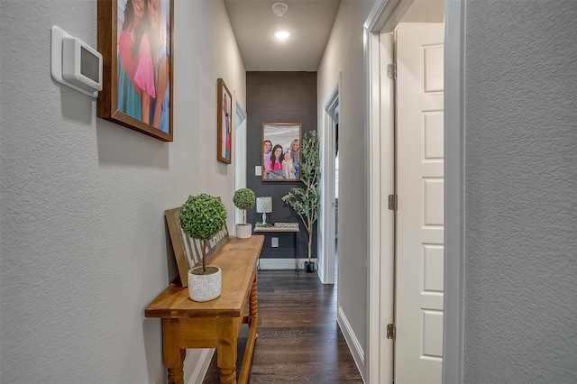 corridor featuring dark wood-type flooring