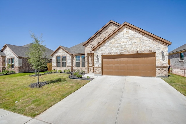 view of front of home featuring a garage and a front lawn