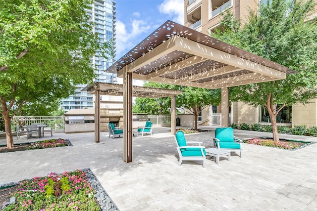 view of patio / terrace with area for grilling and a pergola