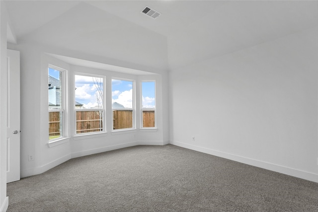 empty room featuring vaulted ceiling and carpet floors