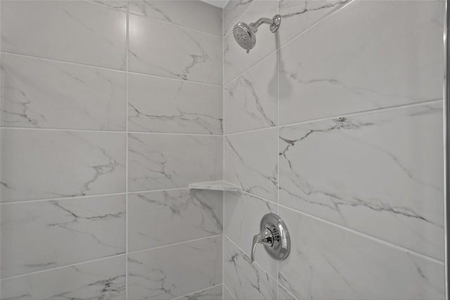 interior details featuring a tile shower