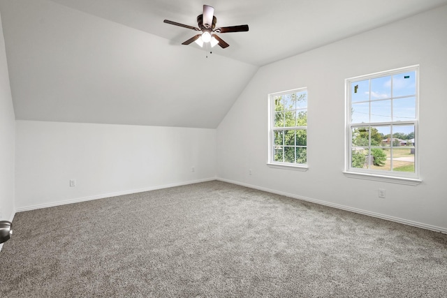 bonus room featuring carpet flooring, ceiling fan, and lofted ceiling