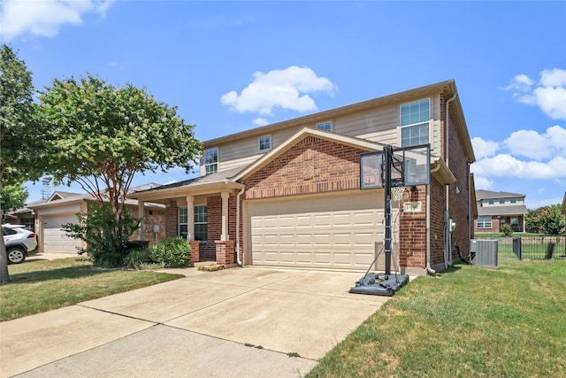 front of property featuring cooling unit and a front lawn