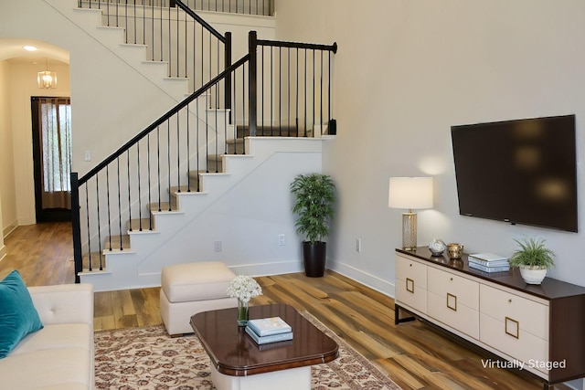 living room with wood-type flooring