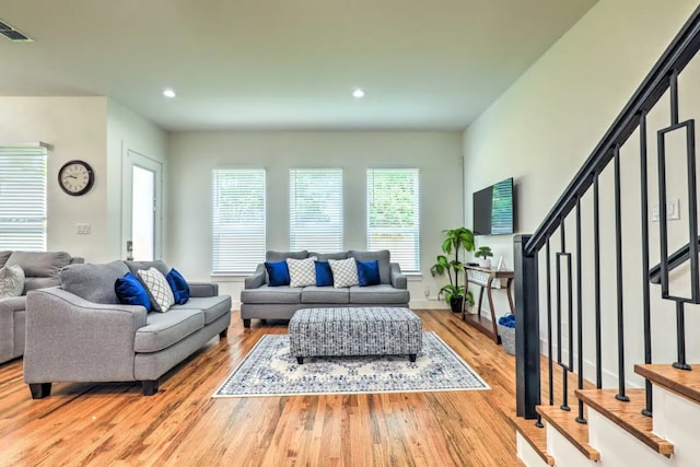 living room with light wood-type flooring